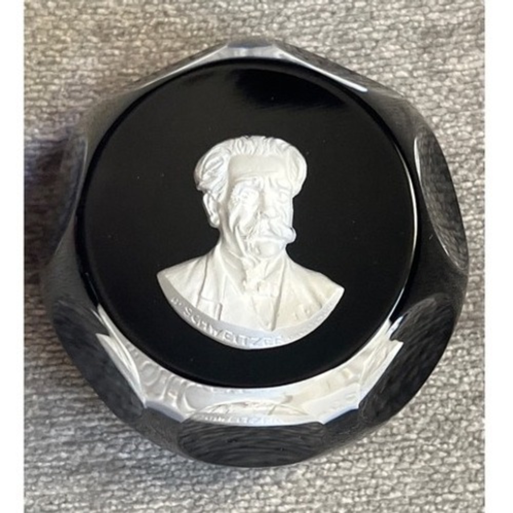 Baccarat Albert Schweitzer Crystal Paperweight Indigo Intaglio Portrait France